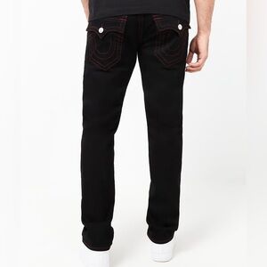True Religion Ricky SN Flap Straight Jeans Black Red Stitching (30x34 34x34)